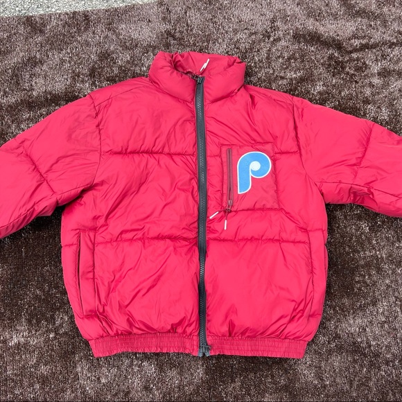 Unisex Adult Oversized Foot Locker Puffer x Phillies Patch Custom Baby Blue Pink - Picture 10 of 13